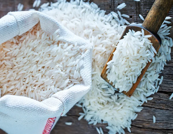 Raw rice in bag — Stock Photo, Image