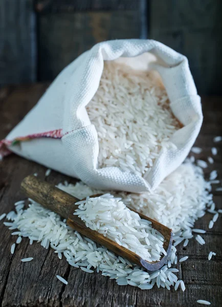 Raw rice in bag Royalty Free Stock Photos