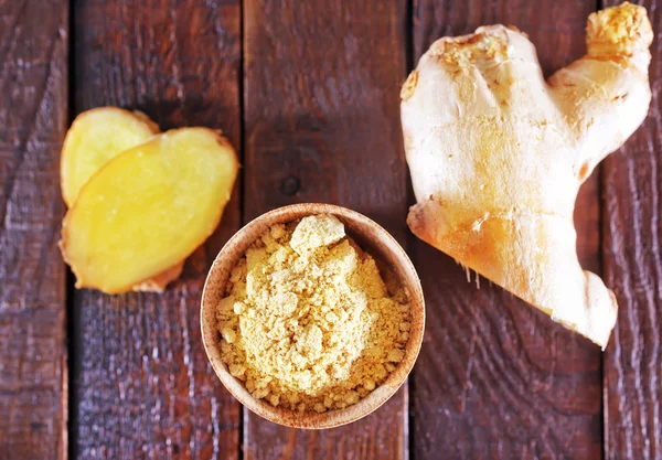 Dry ginger in the wooden bowl — Stock Photo, Image