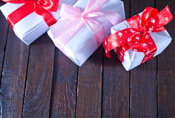 Boxes for present  with ribbon — Stock Photo, Image