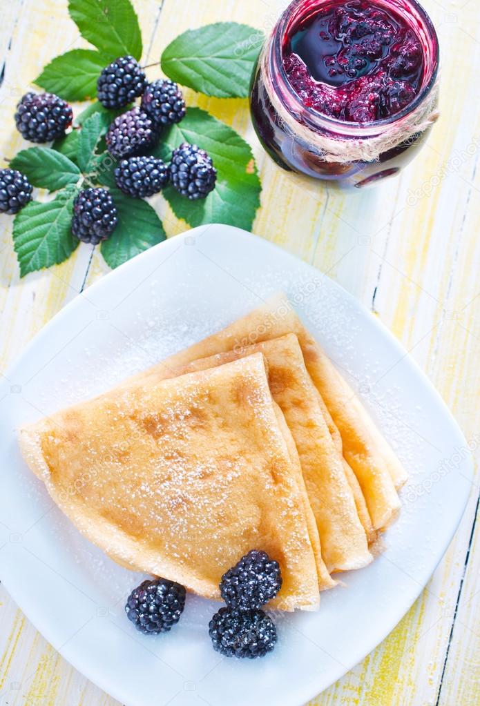 Pancakes with blackberries jam