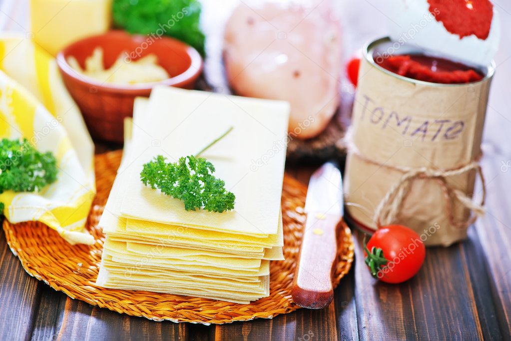 Ingredients for lasagna on table