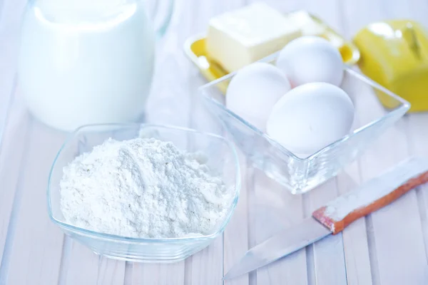 Ingredients for dough on table — Stock Photo, Image