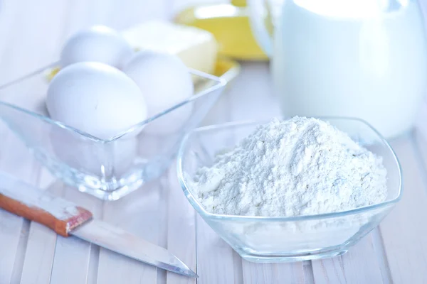 Ingredients for dough on table — Stock Photo, Image