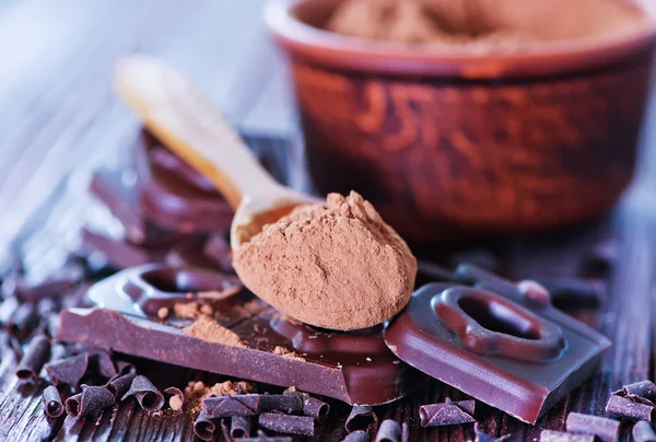 Chocolate and cocoa powder — Stock Photo, Image