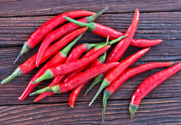 Chilli peppers on the wooden table — Stock Photo, Image