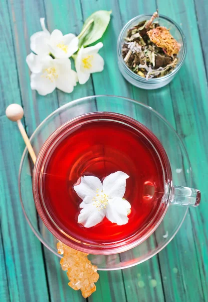 Jasmin tea and jasmin flowers — Stock Photo, Image