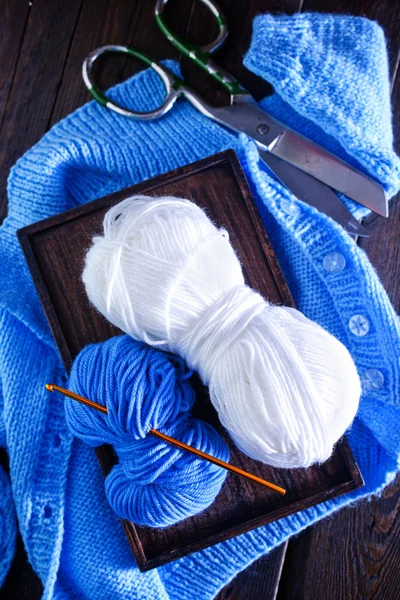 Blue threads for knitting — Stock Photo, Image