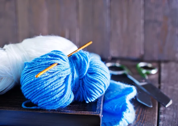 Blue threads for knitting — Stock Photo, Image