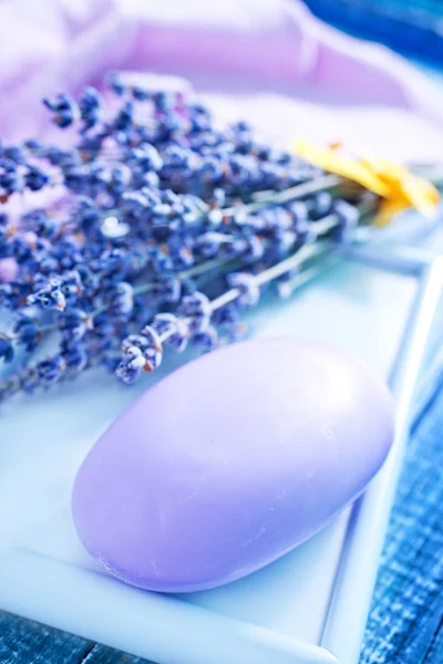 Violet soap and lavender Stock Image