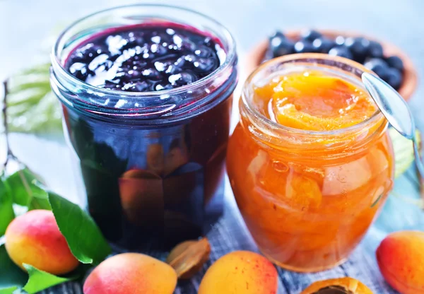 Sweet jam in glass bank — Stock Photo, Image
