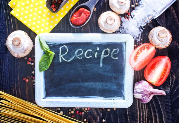 Placa de receita e ingredientes — Fotografia de Stock