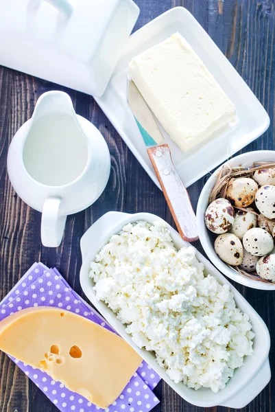 Milk products and raw egg — Stock Photo, Image