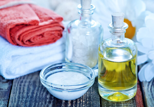 sea salt and oil in bottles