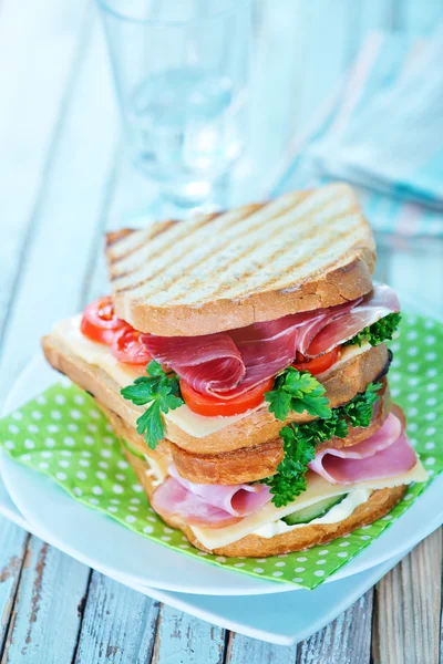 Sandwiches with ham and cheese — Stock Photo, Image