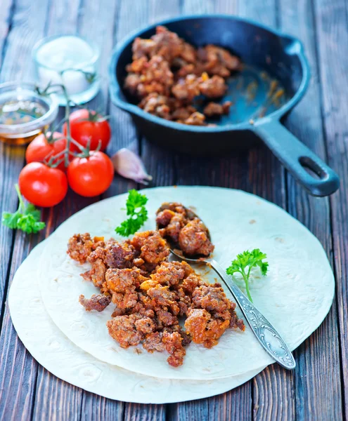 Minced meat and dough — Stock Photo, Image