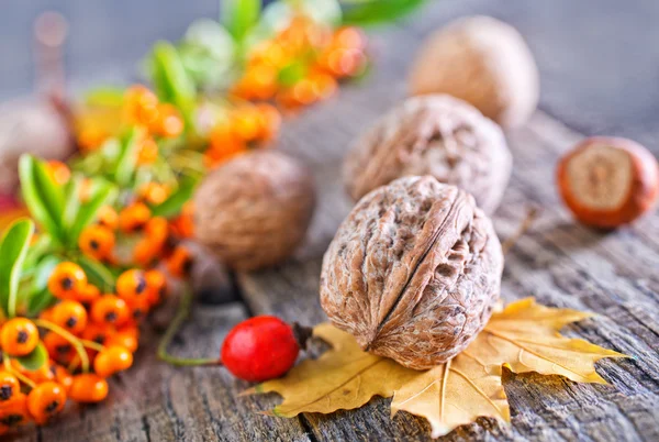 Espino y nueces sobre la mesa —  Fotos de Stock