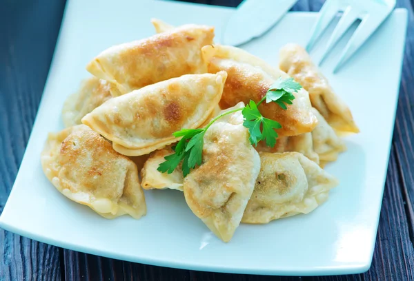 Fried dumplings on the white plate — Stock Photo, Image