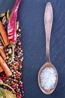 baharat ve kaşık tuz