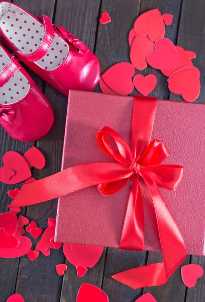 Box for present with ribbon bow — Stock Photo, Image