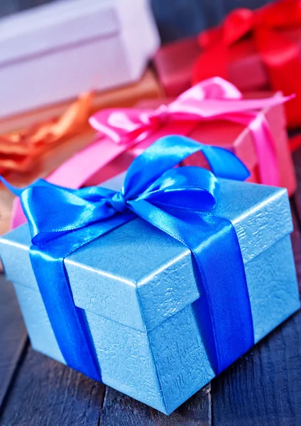 Box for present with ribbon bow — Stock Photo, Image