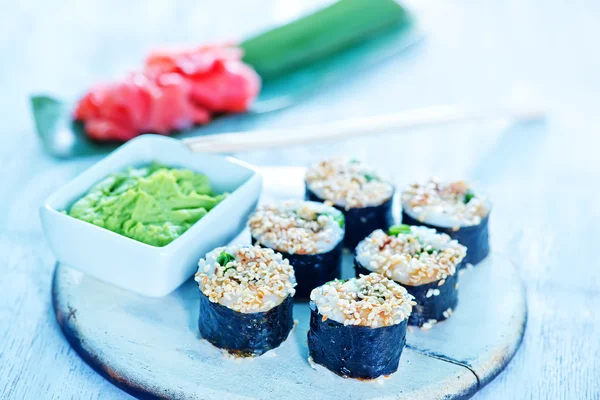 Fresh sushi and soy sauce — Stock Photo, Image