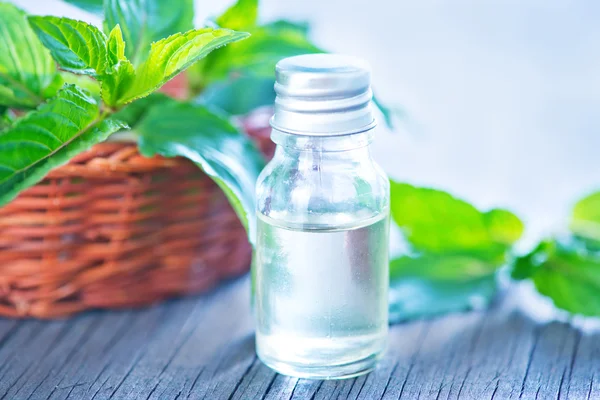 Mint oil in bottle — Stock Photo, Image