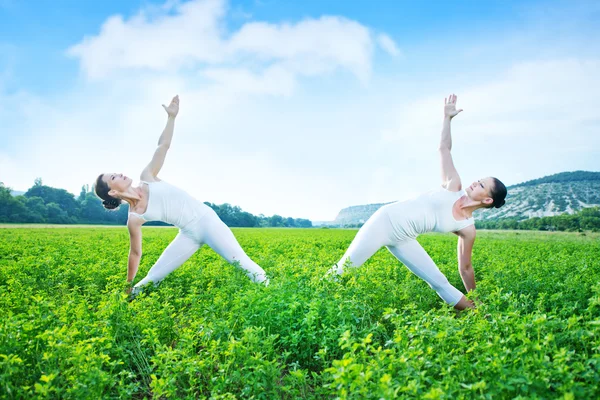 Donne che fanno esercizi di yoga nel parco — Foto Stock