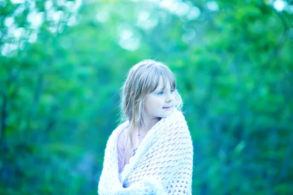 Girl in warm plaid — Stock Photo, Image