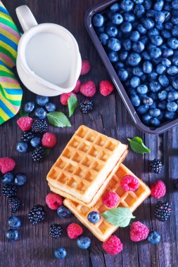 Çilek ve taze süt ile Wafels