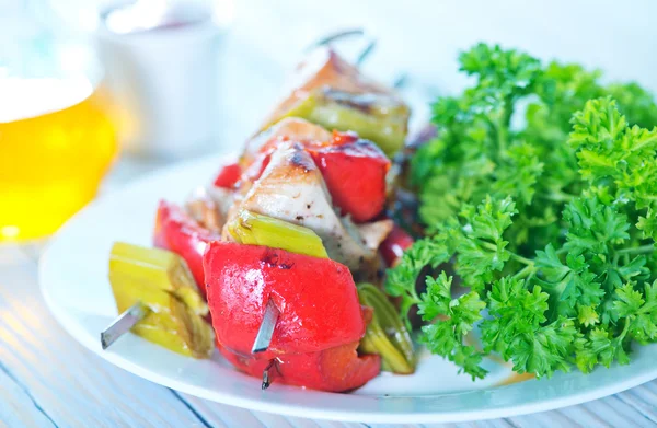 Tasty kebab on plate — Stock Photo, Image