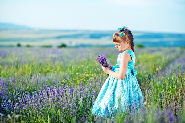 ラベンダーの花束を持つ少女 — ストック写真