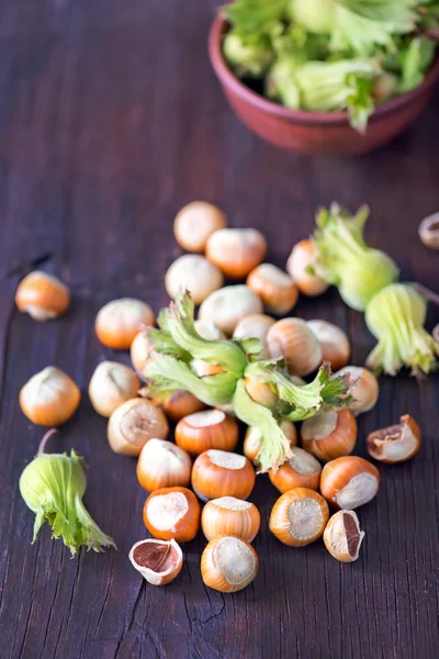 Fresh hazelnuts in bowl — Stock Photo, Image