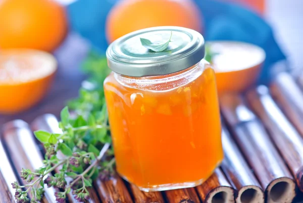 Oranje jam in pot — Stockfoto
