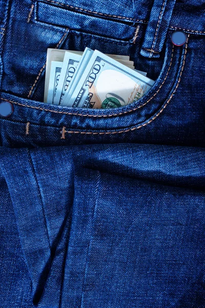 Dollars in jeans pocket — Stock Photo, Image