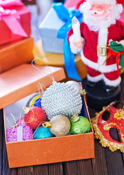 Christmas decorations in box — Stock Photo, Image