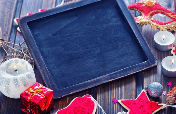 Christmas decorations with chalkboard — Stock Photo, Image