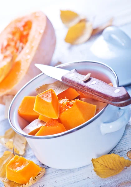 Sliced pumpkin in pot — Stock Photo, Image