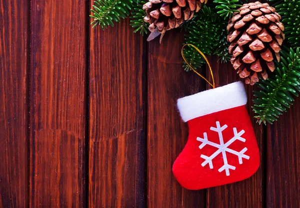 Decoração de Natal na mesa de madeira — Fotografia de Stock