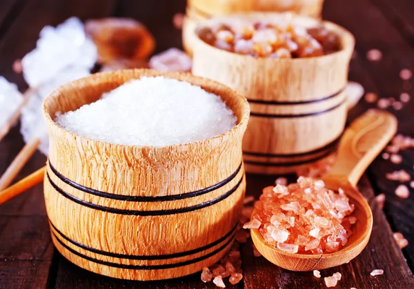 Sugar in wooden bowls — Stock Photo, Image