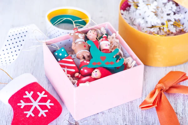 Christmas decorations in box — Stock Photo, Image