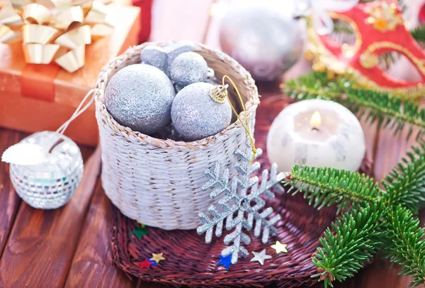 Christmas decorations on table — Stock Photo, Image