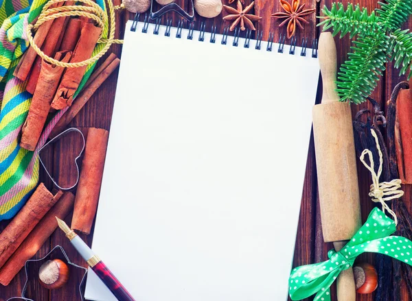 Tempero de Natal e nota para a receita — Fotografia de Stock