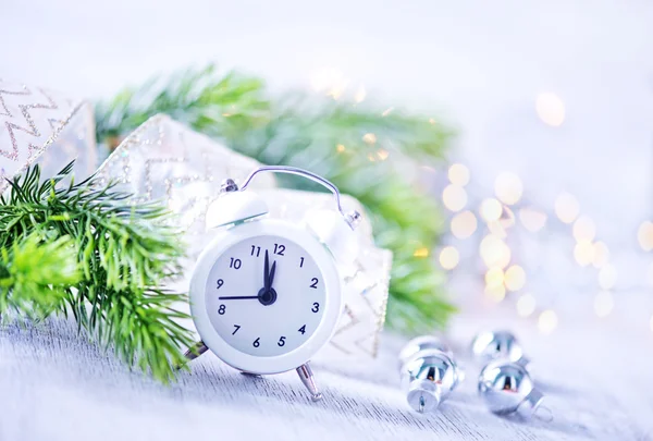 Christmas decoration and clock — Stock Photo, Image