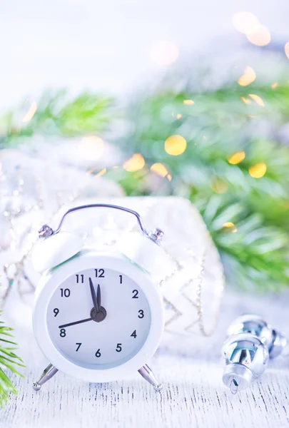 Christmas decoration and clock — Stock Photo, Image
