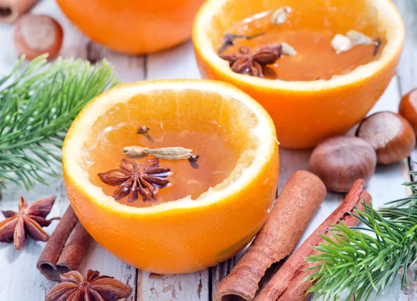 Orange drink in fresh orange fruit — Stock Photo, Image