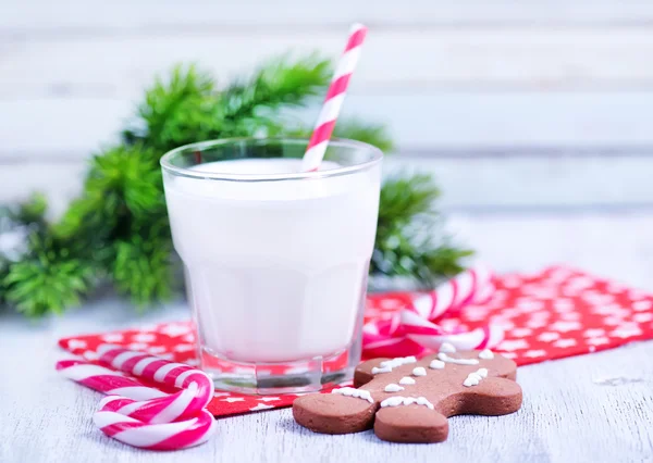 Leche fresca con galleta — Foto de Stock