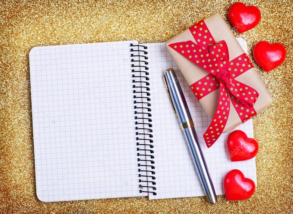red hearts and notebook