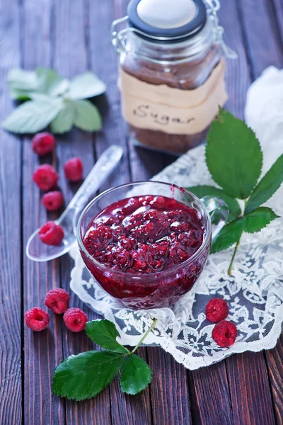 Raspberry jam in cup — Stock Photo, Image