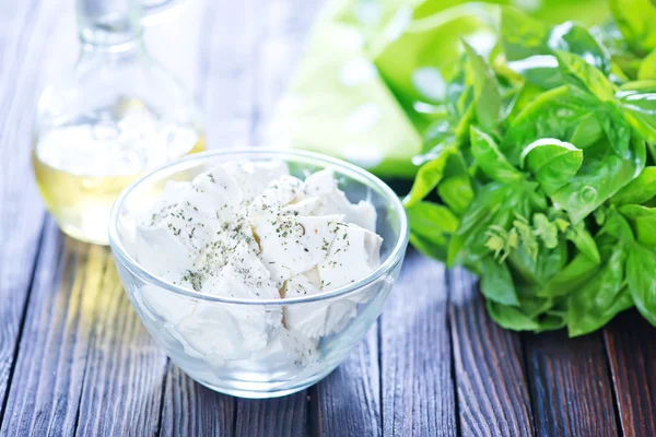 Feta cheese in bowl — Stock Photo, Image